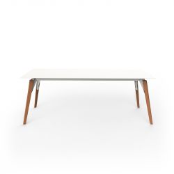 Table Faz Wood plateau HPL blanc intégral, pieds chêne naturel, Vondom, 200x100xH74 cm