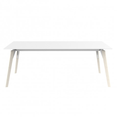 Table Faz Wood plateau HPL blanc intégral, pieds chêne naturel, Vondom, 200x90xH74 cm