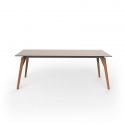 Table Faz Wood plateau HPL blanc et bord noir, pieds chêne naturel, Vondom, 200x90xH74 cm