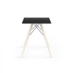 Table à manger carré Faz Wood plateau HPL noir et bord noir, pieds chêne blanchis, Vondom, 60x60xH74cm