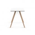 Table à manger Faz Wood plateau HPL blanc et bord noir, pieds chêne naturel, Vondom, 60x60xH74cm