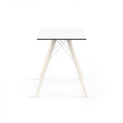 Table à manger carré Faz Wood plateau HPL blanc et bord noir, pieds chêne blanchis, Vondom, 60x60xH74cm