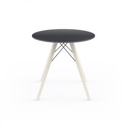 Table à manger ronde Faz Wood plateau HPL noir et bord noir, pieds chêne blanchis, Vondom, 60x60xH74cm