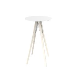 Table à manger ronde Faz Wood plateau HPL blanc intégral, pieds chêne blanchis, Vondom, diamètre 60cm H74cm