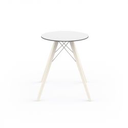 Table à manger ronde Faz Wood plateau HPL blanc et bord noir, pieds chêne blanchis, Vondom, diamètre 60cm H74cm