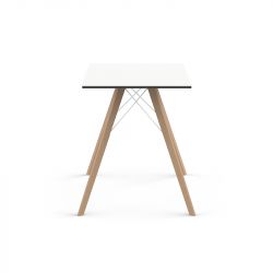 Table à manger carré Faz Wood plateau HPL blanc et bord noir, pieds chêne naturel, Vondom, 70x70xH74cm