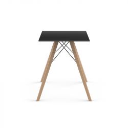 Table à manger carré Faz Wood plateau HPL noir et bord noir, pieds chêne naturel, Vondom, 70x70xH74cm