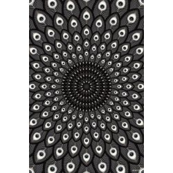 Tapis vinyle rectangulaire Plumes de Paon fond noir, 198 x 285 cm, collection Sous influence, Beaumont by Pôdevache
