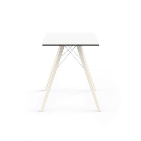 Table à manger carré Faz Wood plateau HPL blanc et bord noir, pieds chêne blanchis, Vondom, 70x70xH74cm