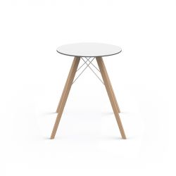 Table à manger ronde Faz Wood plateau HPL blanc et bord noir, pieds chêne naturel, Vondom, diamètre 80cm H74cm