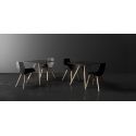 Table à manger carré Faz Wood plateau HPL noir et bord noir, pieds chêne blanchis, Vondom, 80x80xH74cm