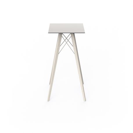 Table à manger carré Faz Wood plateau HPL blanc et bord noir, pieds chêne blanchis, Vondom, 80x80xH74cm