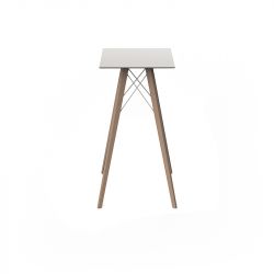 Table haute carré Faz Wood plateau HPL blanc et bord noir, pieds chêne naturel, Vondom, 50 x 50 x H105cm