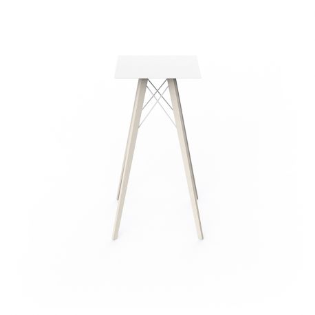 Table à manger carré Faz Wood plateau HPL blanc intégral, pieds chêne blanchis, Vondom, 80x80xH74cm