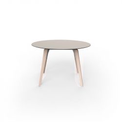 Table ronde Faz Wood plateau HPL blanc et bord noir, pieds chêne blanchis, Vondom, diamètre 120cm H74cm