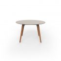 Table à manger ronde Faz Wood plateau HPL blanc et bord noir, pieds chêne naturel, Vondom, diamètre 80cm H74cm