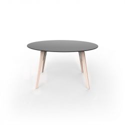 Table ronde Faz Wood plateau HPL noir et bord noir, pieds chêne blanchis, Vondom, diamètre 140cm H74cm