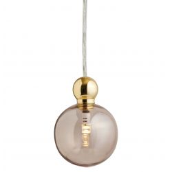 Suspension Uva, Ebb&Flow, rose fumé, diamètre 7 cm, câble transparent, boule en laiton doré