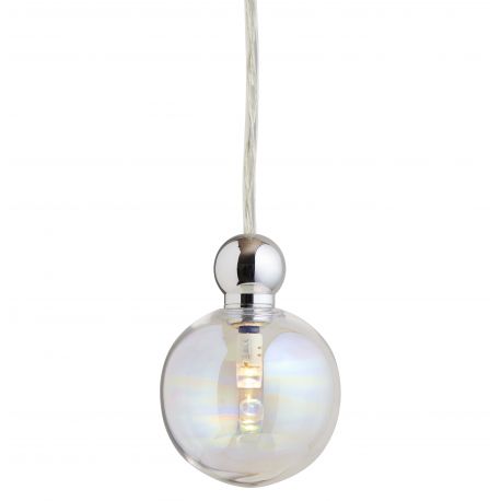 Suspension Uva, Ebb&Flow, couleur nacré, diamètre 7 cm, câble transparent, boule en laiton argenté