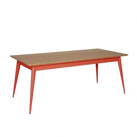 Table 55 Plateau Chêne, Corail, Tolix, 190 X 80 X H74 cm