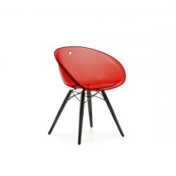 Lot de 2 chaises Gliss Wood 905, Pedrali rouge transparent, pieds en frêne noir