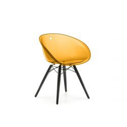 Lot de 2 chaises Gliss Wood 905, Pedrali orange transparent, pieds en frêne noir