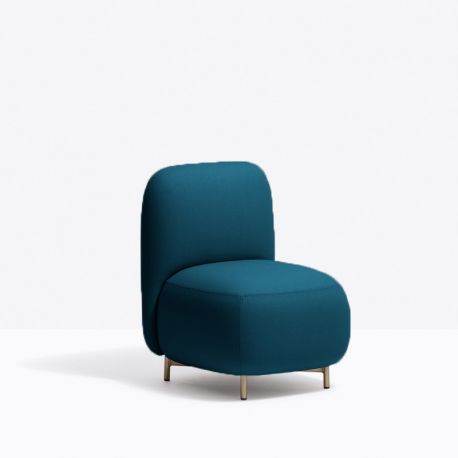 Petit fauteuil Buddy 210S, tissu bleu canard, pieds en laiton Pedrali, H72xL55xl62