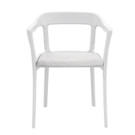 Chaise design Steelwood Magis structure en acier blanc, assise en tissu blanc