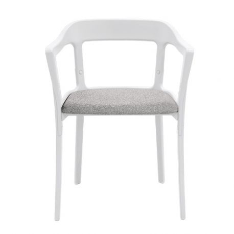 Chaise design Steelwood Magis structure en acier blanc, assise en tissu gris