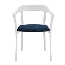 Chaise design Steelwood Magis structure en acier blanc, assise en tissu bleu foncé