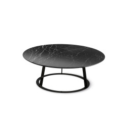 Grande table basse Albino Marmo, plateau marbre noir de Marquina diamètre 120 cm, pieds chrome noir, Horm Casamania