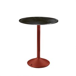 Brut, table ronde d'extérieur, Magis pied rouge, plateau en marbre noir Marquinia 60 cm