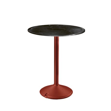 Brut, table ronde d'extérieur, Magis pied rouge, plateau en marbre noir Marquinia 60 cm