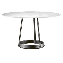 Brut, grande table ronde, Magis pied gris anthracite, plateau en marbre blanc de Carrare diamètre 130 cm