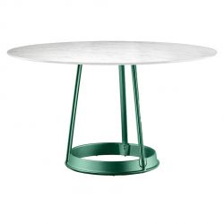 Brut, grande table ronde, Magis pied vert, plateau en marbre blanc de Carrare diamètre 130 cm