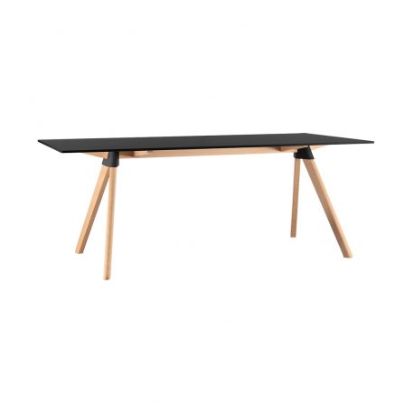 Butch, grande table à manger design, Magis pieds en hêtre massif, plateau noir 129x75 cm