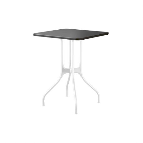Mila table design, Magis plateau HPL noir, pieds en acier blanc, 70x70 cm