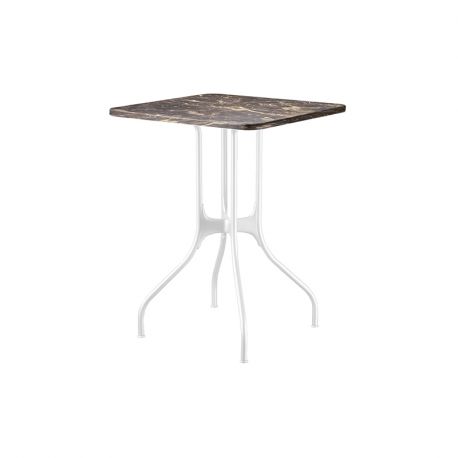 Mila table design, Magis plateau en marbre Emperador, pieds en acier blanc, 70x70 cm