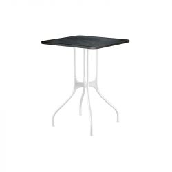 Mila table design, Magis plateau en marbre noir Marquinia, pieds en acier blanc, 70x70 cm