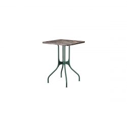 Mila table design, Magis plateau en marbre Emperador, pieds en acier vert, 55x55 cm