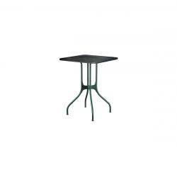 Mila table design, Magis plateau en marbre noir Marquinia, pieds en acier vert, 55x55 cm