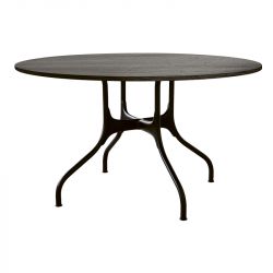 Mila grande table ronde design, Magis plateau en chêne naturel, pieds en acier noir, diamètre 130 cm