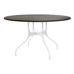 Mila grande table ronde design, Magis plateau en chêne teinté, pieds en acier blanc, diamètre 130 cm