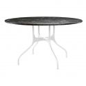 Mila grande table ronde design, Magis plateau en marbre noir Marquinia, pieds en acier blanc, diamètre 130 cm