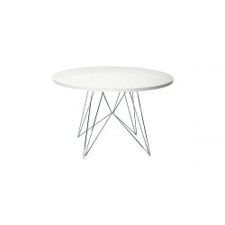XZ3, grande table ronde, Magis pied chromé, plateau en MDF blanc, diamètre 120 cm