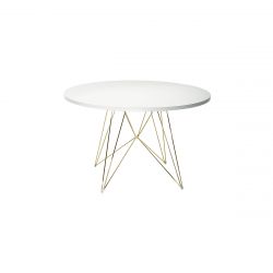 XZ3, grande table ronde, Magis pied plaqué or, plateau en MDF blanc, diamètre 120 cm