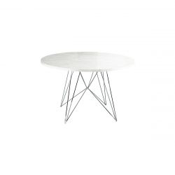 XZ3, grande table ronde, Magis pied chromé, plateau en marbre blanc de Carrare, diamètre 120 cm
