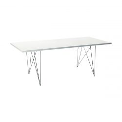 XZ3, grande table rectangulaire, Magis pied chromé, plateau en MDF blanc, 200x90 cm
