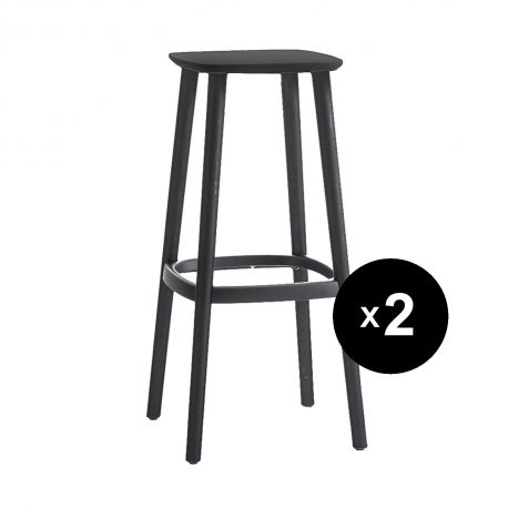 Lot de 2 tabourets de bar bois design Babila 2706 noir, Pedrali, hauteur d'assise 75 cm