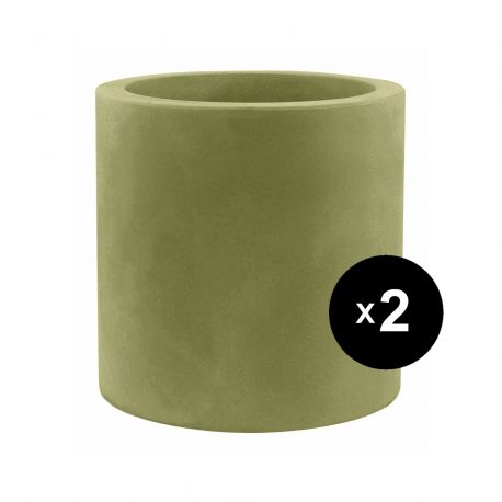 Set de 2 pots Cylindre diamètre 50 x hauteur 50 cm, simple paroi, Vondom kaki